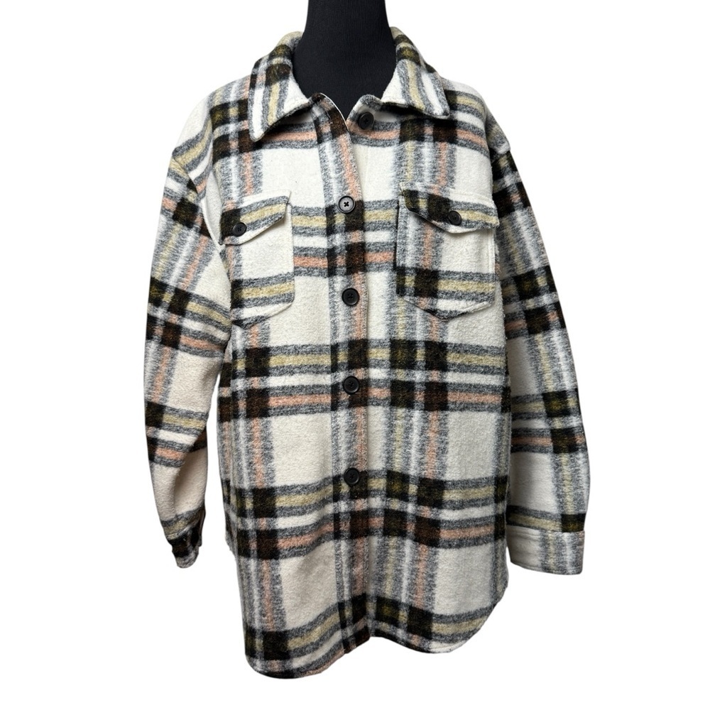 Hilary Radley Plaid Shacket Women SZ M Flannel Shirt Jacket Southwest Oversized